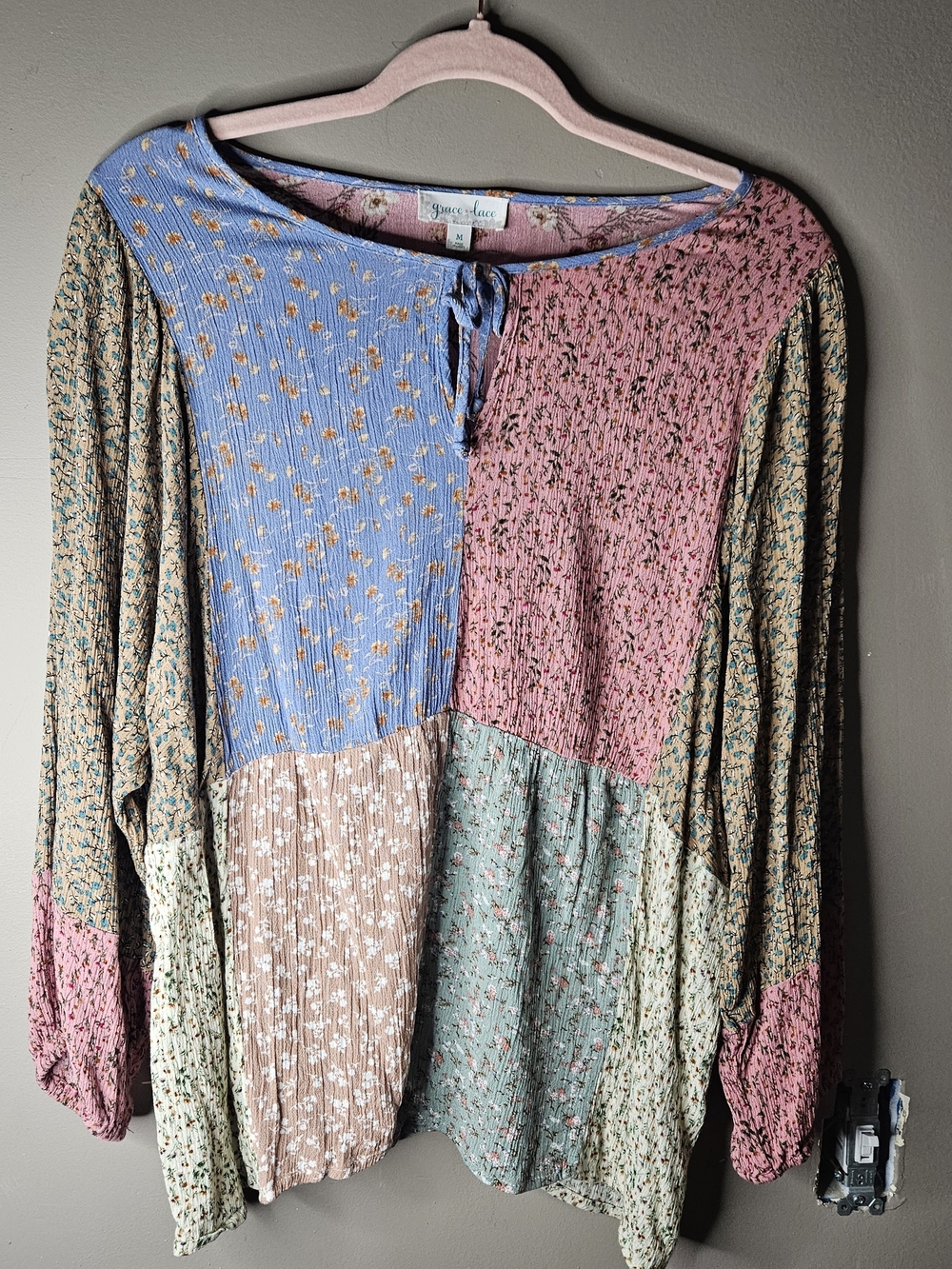 Grace & Lace Patchwork Floral Tunic - Blue, Pink, Beige, Mint Ptp 24.5" Size Med